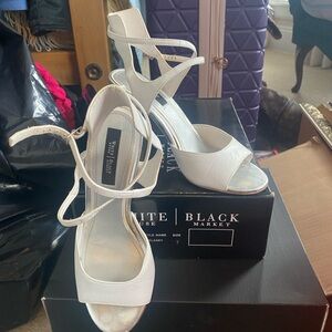 White House Black Market White Strappy Heels
